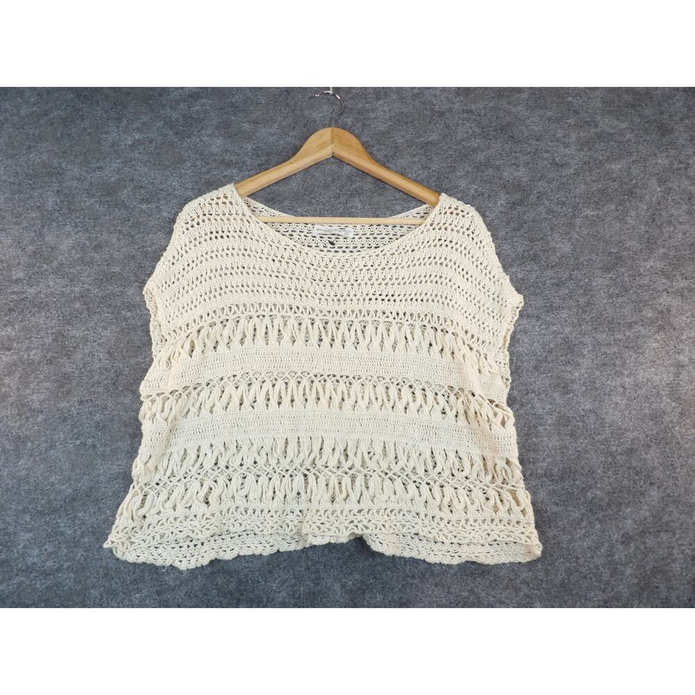 Abercrombie & Fitch Cream Crochet Knit Top Boho Cap Sleeve One Size